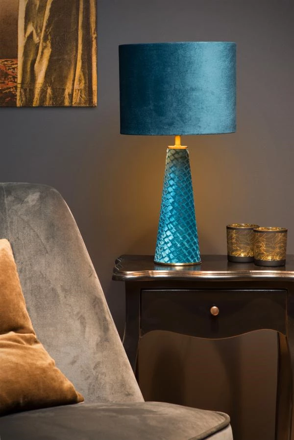 Lucide EXTRAVAGANZA VELVET - Lampe de table - Ø 25 cm - 1xE27 - Turquoise - SFEER 2